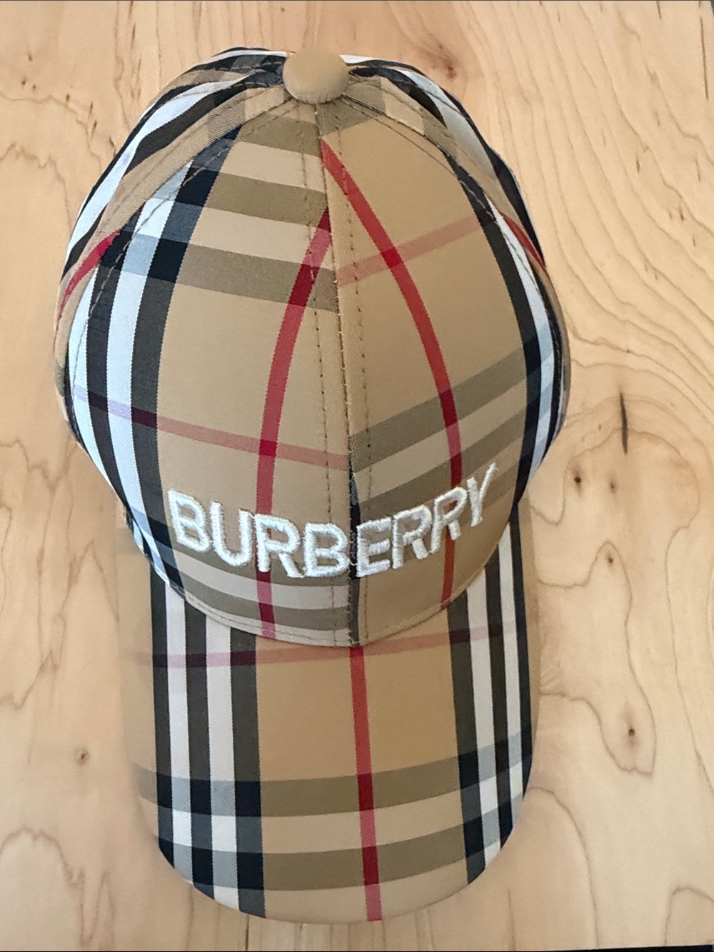 Designer Inspired Tan Nova Check Cap with Black & Red Accents - Picture 7 of 7